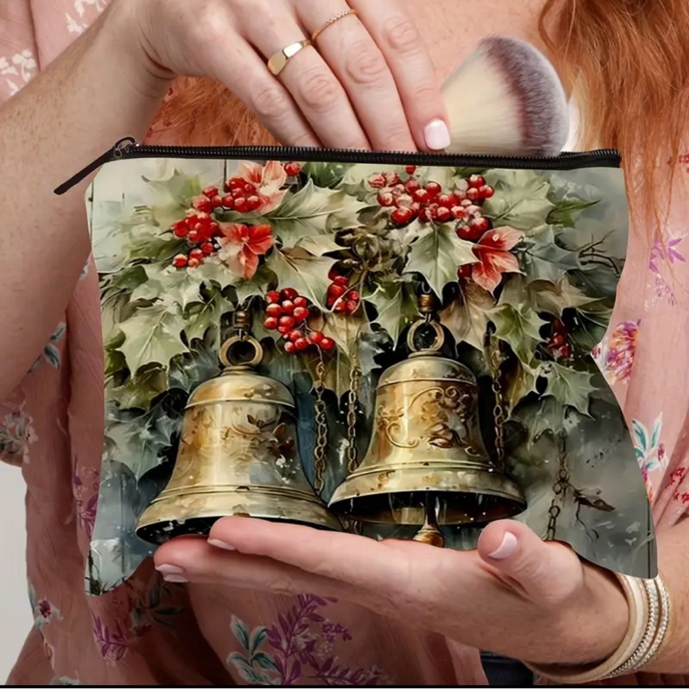 Festive Bell and Holly Cosmetic Pouch